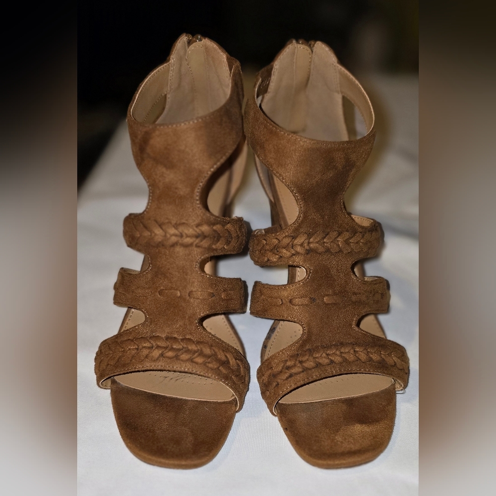 Comfortview Brown Faux Suede Heeled Sandals 9W